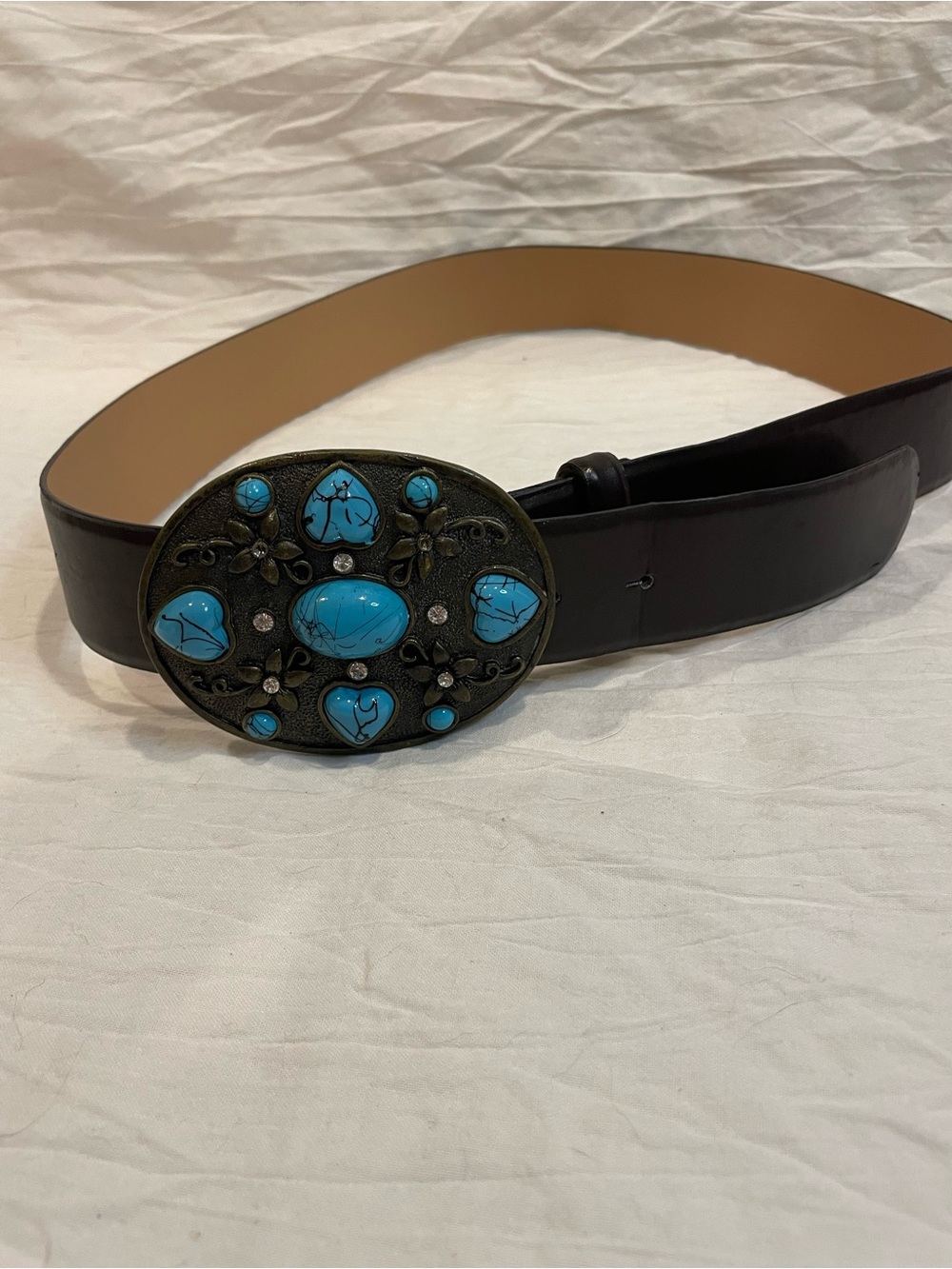 Western Style Turquoise Statement Belt Faux Leather Floral Native America Buckle
